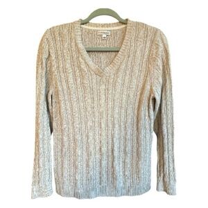 Croft & Barrow Women's Cable Knit Tan Oatmeal Neutral V-Neck Sweater Size Large